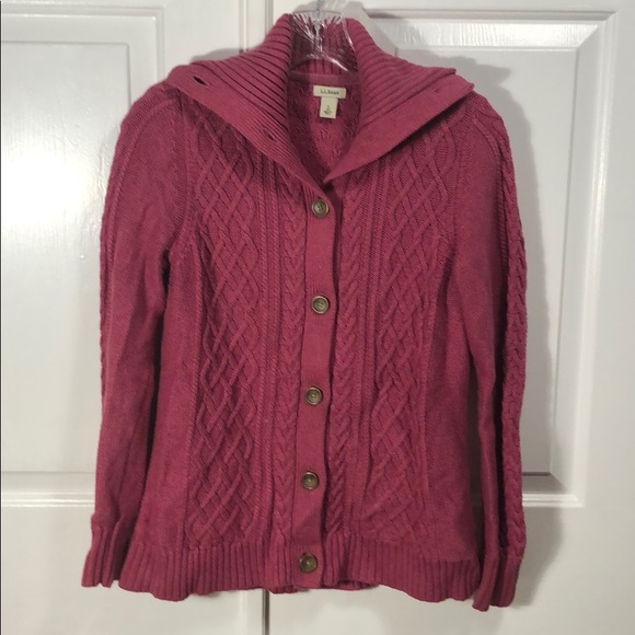 LL Bean Pink Button Up Sweater - Picture 1 of 8